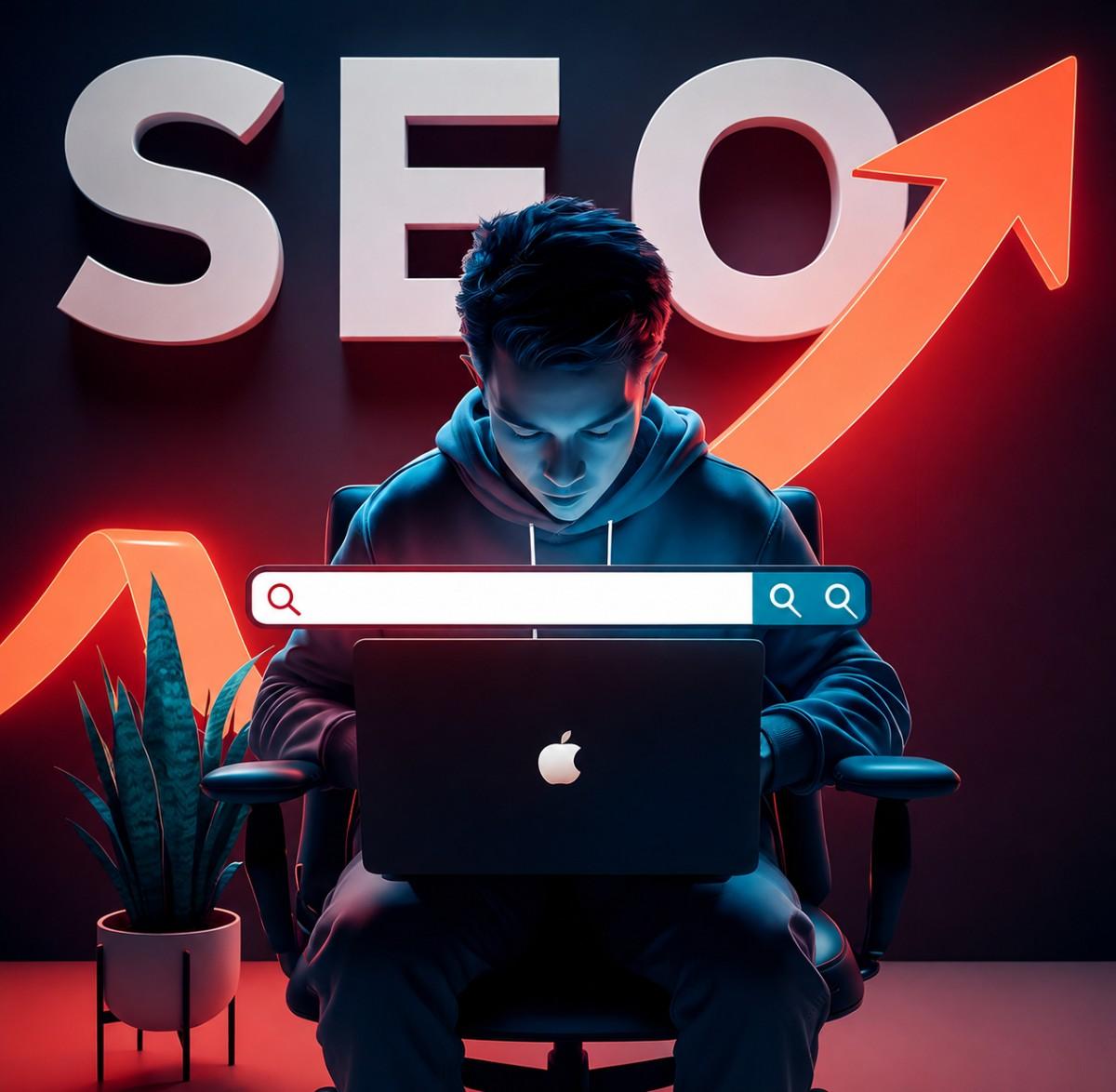Business owner reviewing local SEO results on a laptop