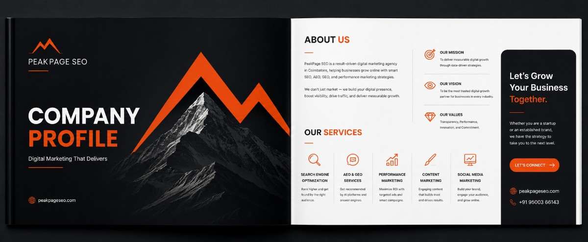 Brochure design sample PeakPage SEO Coimbatore